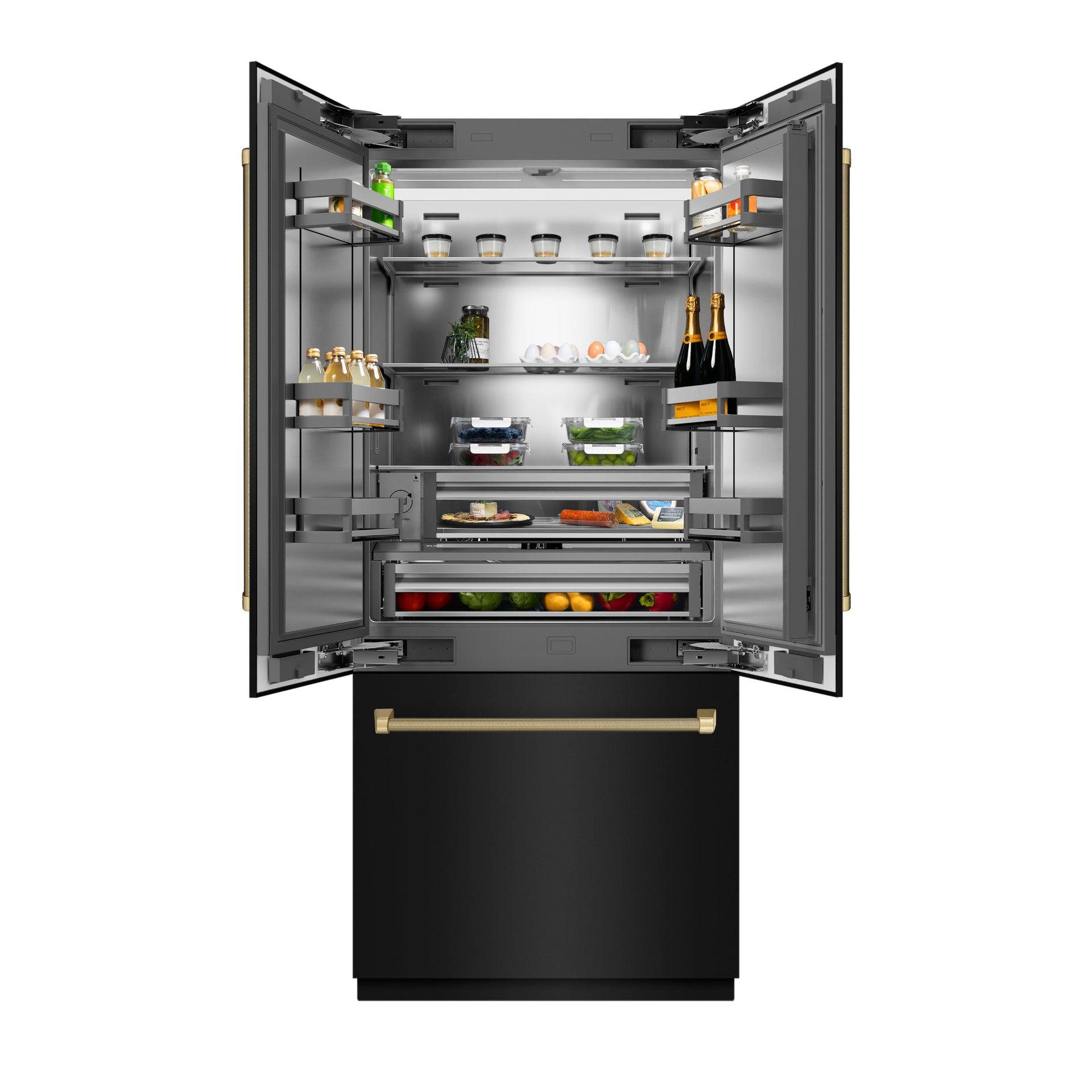 zline-36-in-french-door-built-in-bottom-freezer-refrigerator-19-6-cu-ft-water-dispenser-ice-maker-black-stainless-steel-champagne-bronze-helix-handles-srbivz-bs36kcb