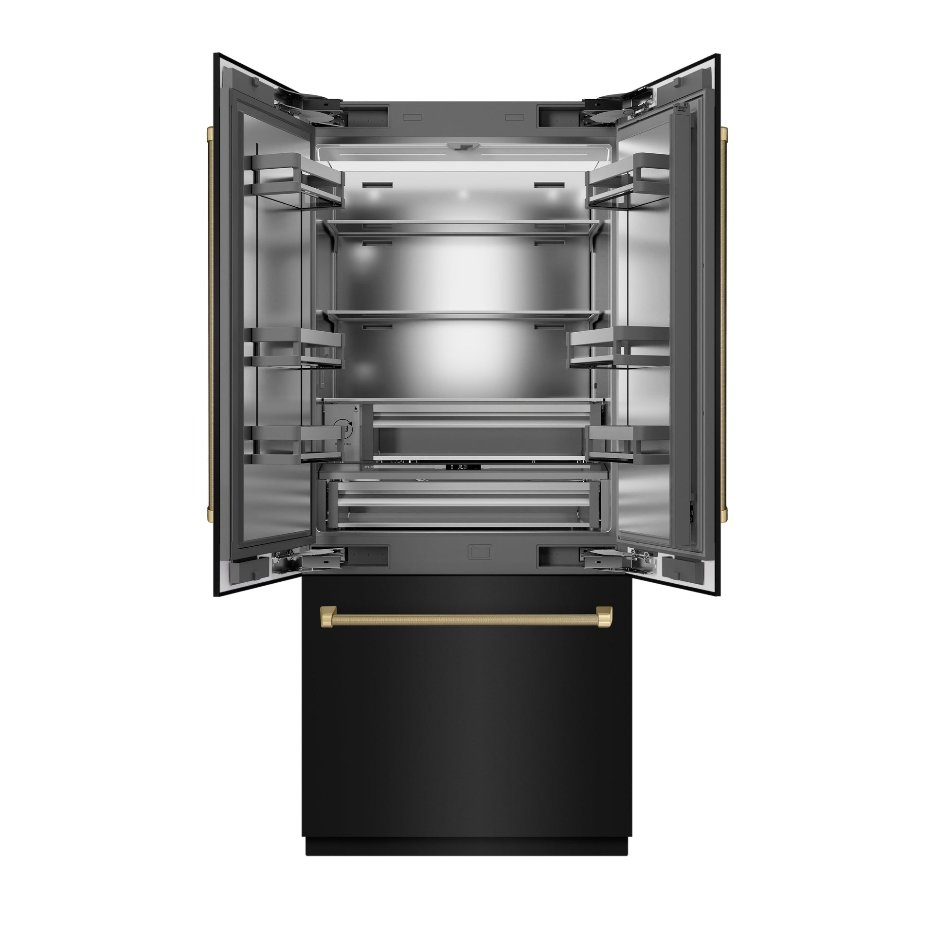 zline-36-in-french-door-built-in-bottom-freezer-refrigerator-19-6-cu-ft-water-dispenser-ice-maker-black-stainless-steel-champagne-bronze-helix-handles-srbivz-bs36kcb