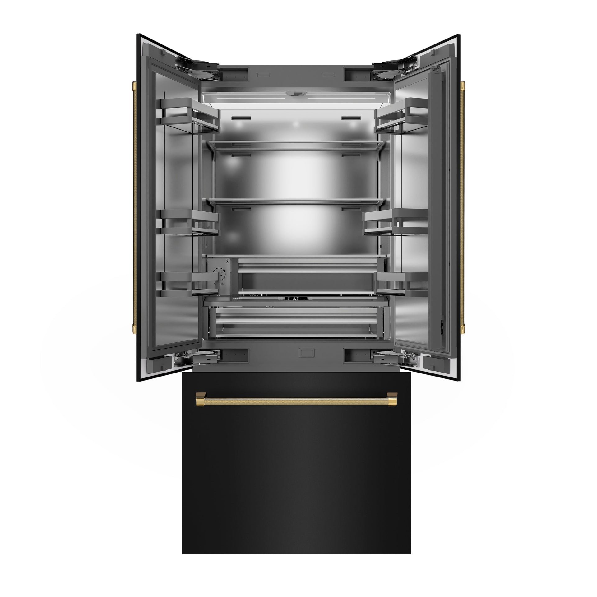 zline-36-in-french-door-built-in-bottom-freezer-refrigerator-19-6-cu-ft-water-dispenser-ice-maker-black-stainless-steel-stainless-steel-interior-polished-gold-helix-handles-srbivz-bs36kg
