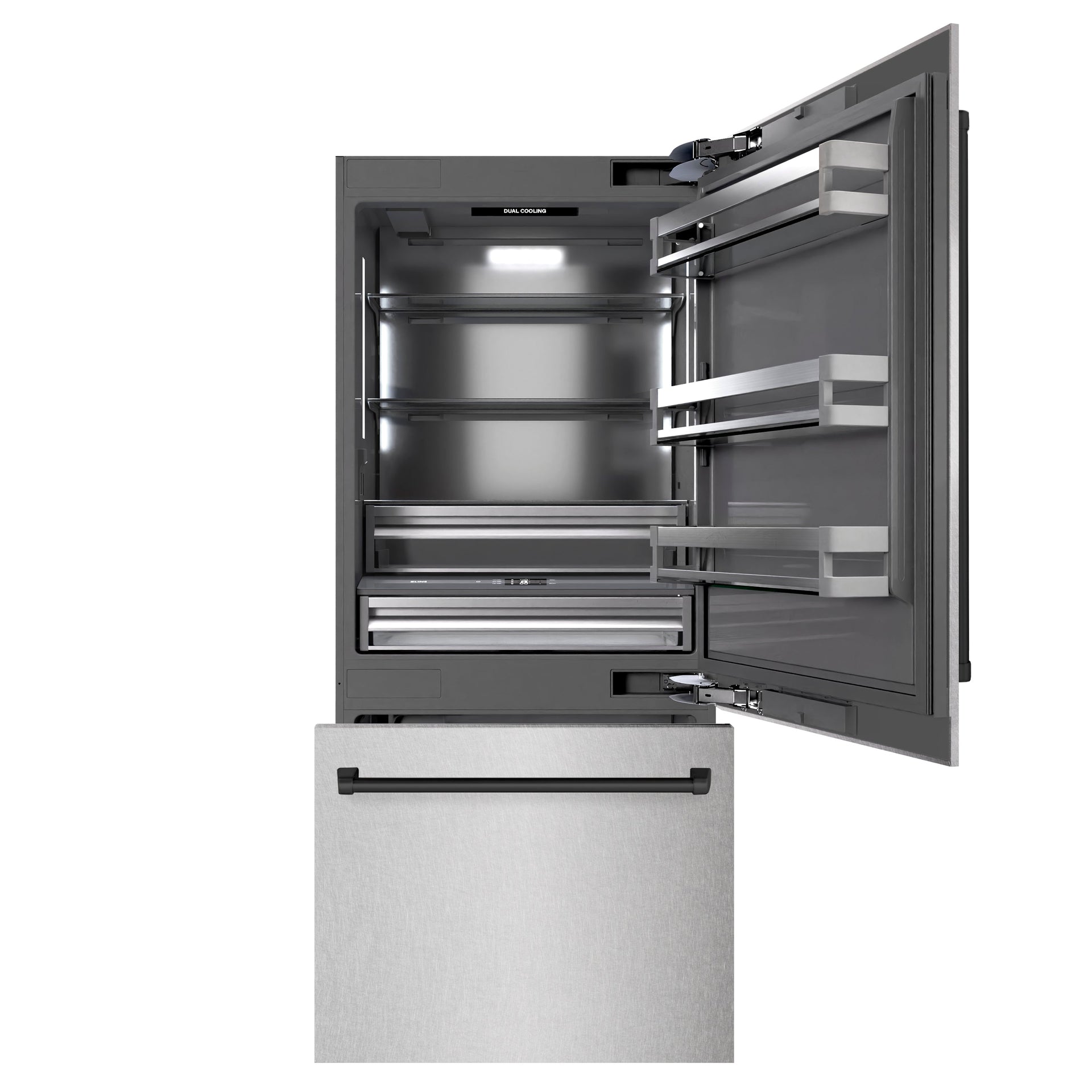 zline-36-in-built-in-bottom-freezer-refrigerator-19-8-cu-ft-water-dispenser-ice-maker-satin-stainless-steel-graphite-gray-interior-matte-black-accents-grbitz-sn-36-mb