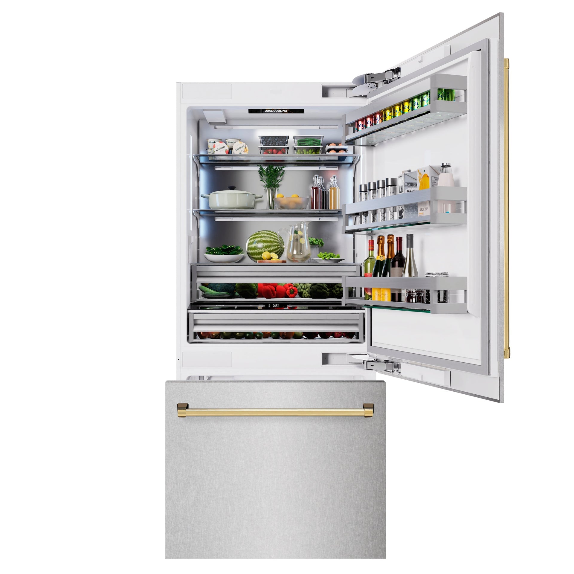 zline-36-in-built-in-bottom-freezer-refrigerator-19-8-cu-ft-water-dispenser-ice-maker-satin-stainless-steel-polished-gold-accents-rbitz-sn-36-g
