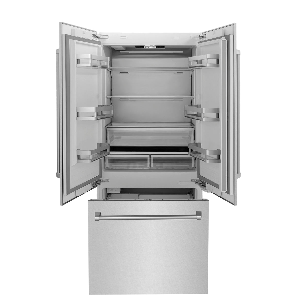 ZLINE 36-Inch Built-In French Door Refrigerator 19.6 Cu. Ft. Bottom Freezer with Water Dispenser & Ice Maker Satin Stainless Steel (RBIV-SN-36)