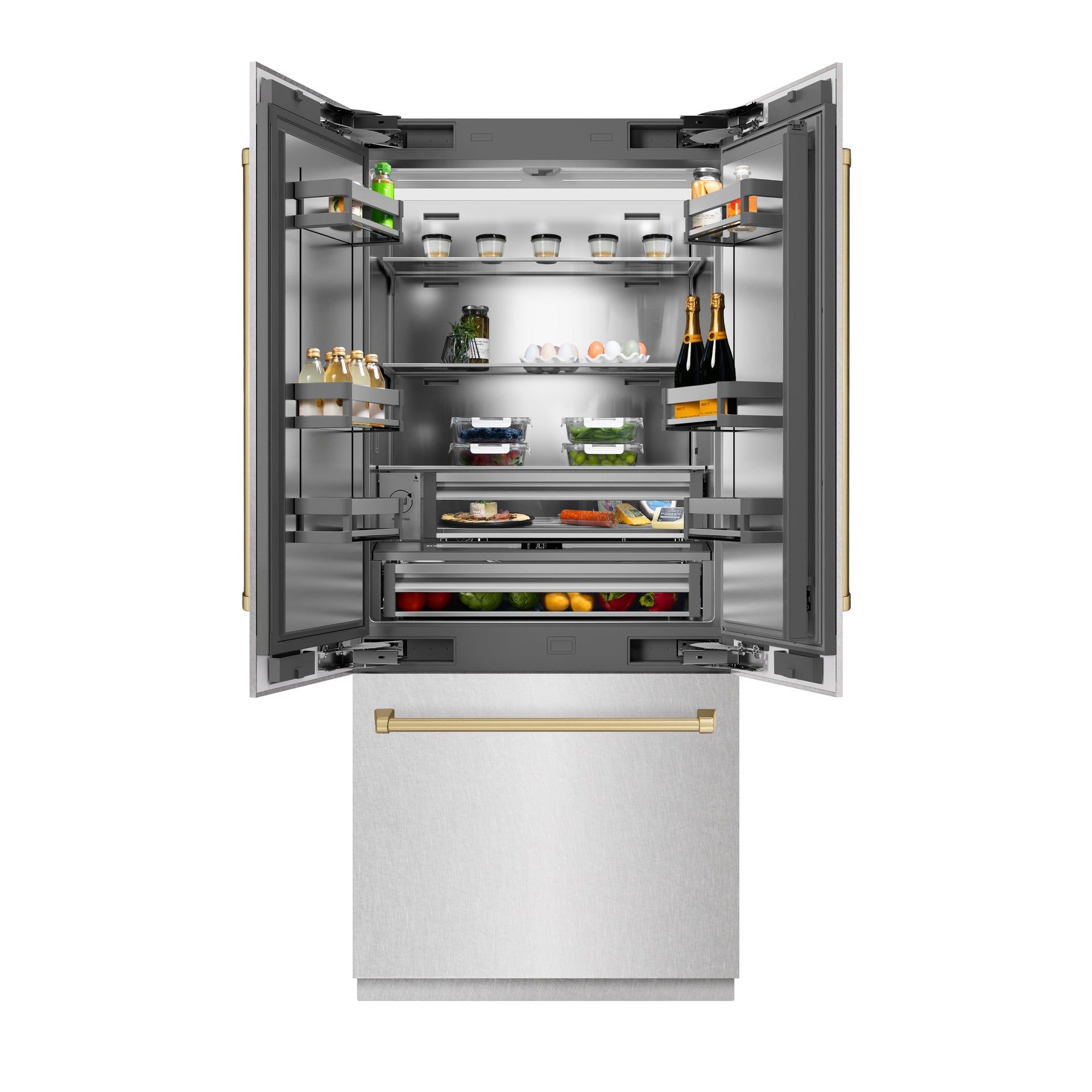 zline-36-in-french-door-built-in-bottom-freezer-refrigerator-19-6-cu-ft-water-dispenser-ice-maker-satin-stainless-steel-champagne-bronze-accents-srbivz-sn-36-cb