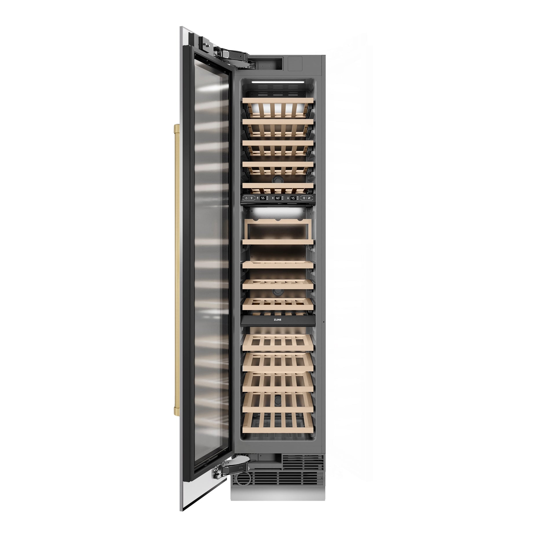 zline-autograph-18-9-0-cu-ft-triple-zone-68-bottle-left-hinge-column-wine-cooler-in-stainless-steel-with-champagne-bronze-accents-rcwvlz-30418-cb