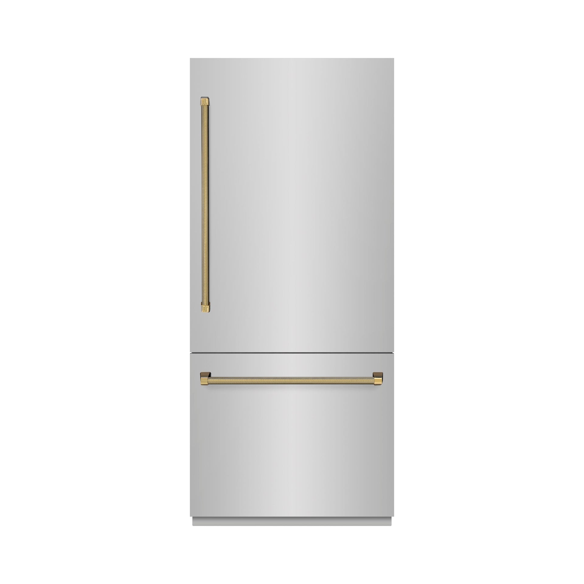 zline-36-in-built-in-bottom-freezer-refrigerator-19-8-cu-ft-water-dispenser-ice-maker-stainless-steel-graphite-gray-interior-polished-gold-helix-handles-grbitz-30436kg