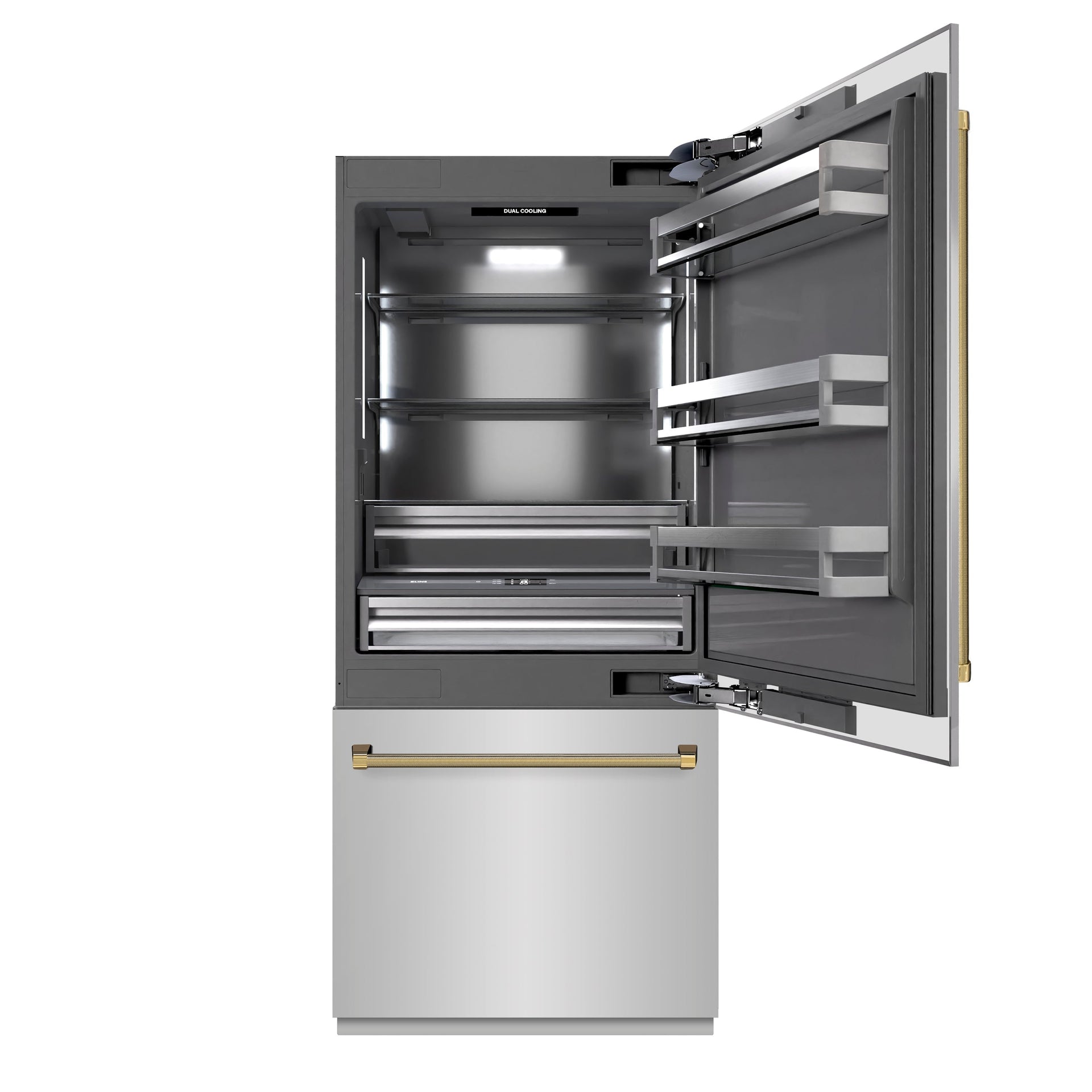 zline-36-in-built-in-bottom-freezer-refrigerator-19-8-cu-ft-water-dispenser-ice-maker-stainless-steel-graphite-gray-interior-polished-gold-helix-handles-grbitz-30436kg