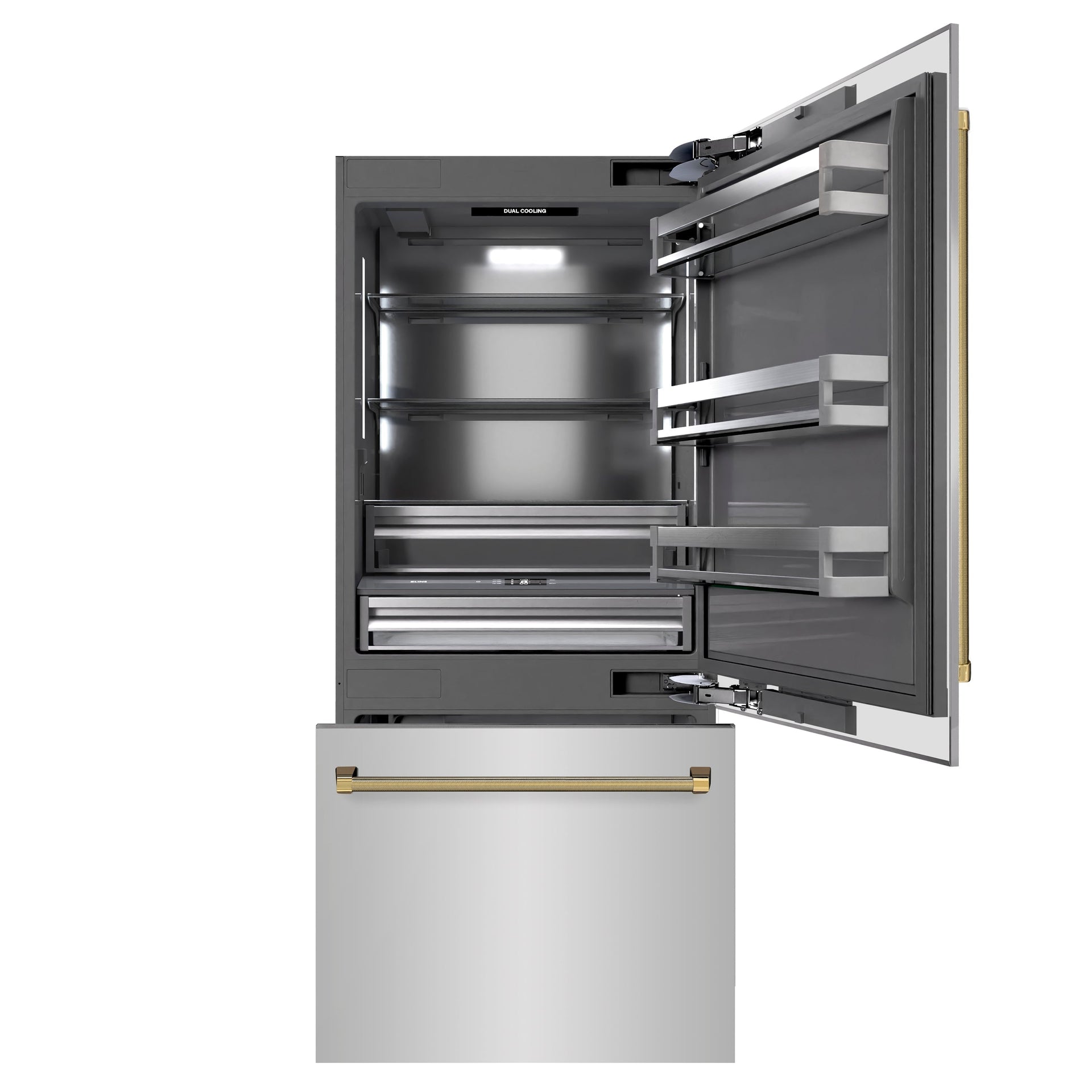 zline-36-in-built-in-bottom-freezer-refrigerator-19-8-cu-ft-water-dispenser-ice-maker-stainless-steel-graphite-gray-interior-polished-gold-helix-handles-grbitz-30436kg