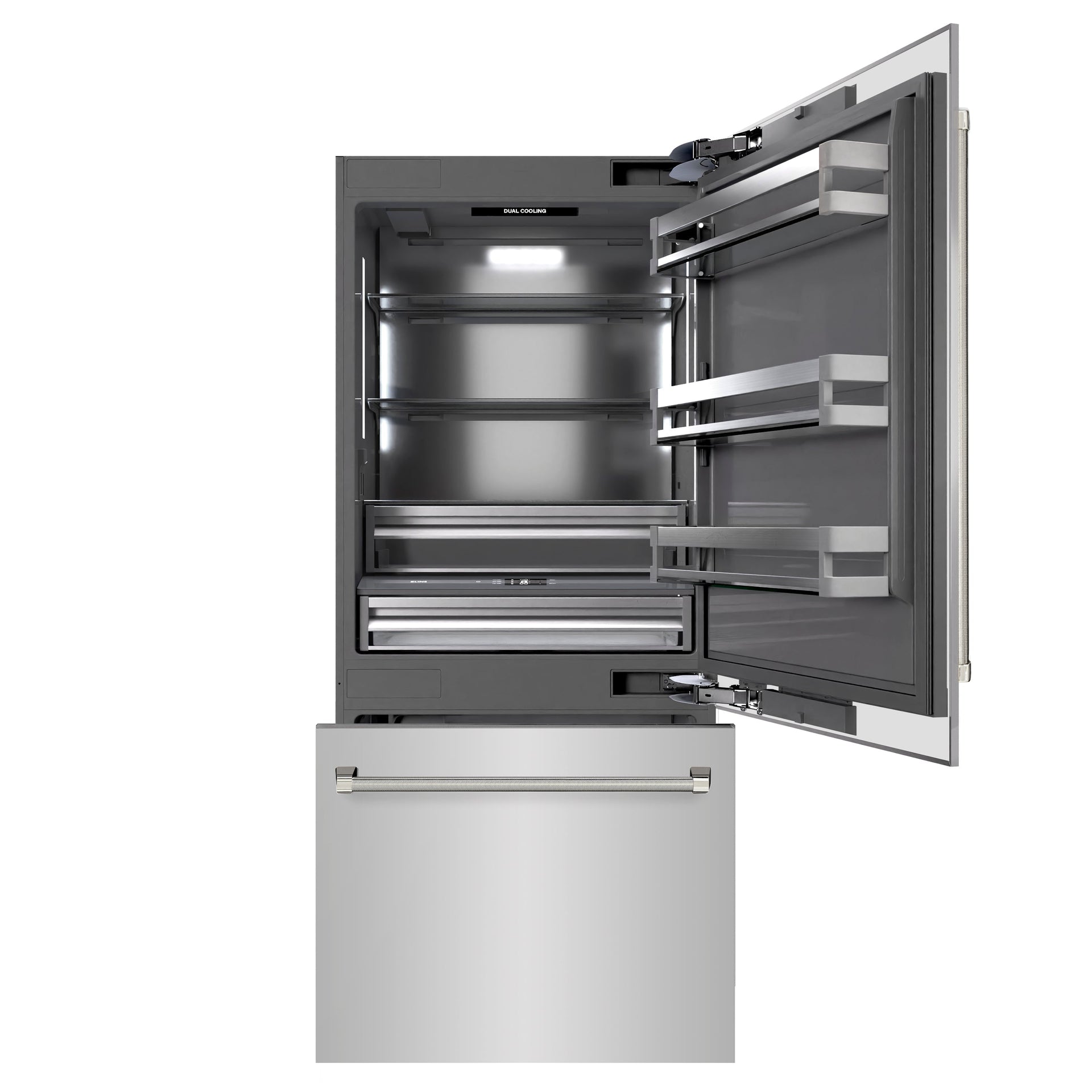 zline-36-in-built-in-bottom-freezer-refrigerator-19-8-cu-ft-with-water-dispenser-ice-maker-stainless-steel-finish-graphite-gray-interior-and-polished-nickel-helix-handles-grbitz-30436kpn