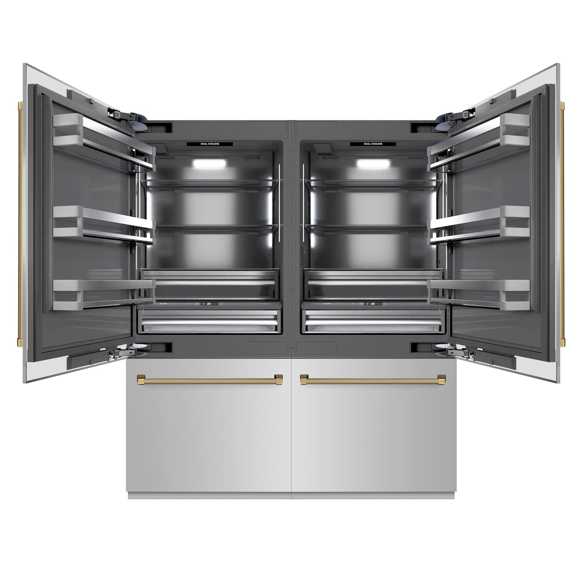 zline-72-in-french-door-built-in-bottom-freezer-refrigerator-39-6-cu-ft-water-dispensers-ice-makers-stainless-steel-graphite-gray-interior-polished-gold-helix-handles-grbitz-30472kg
