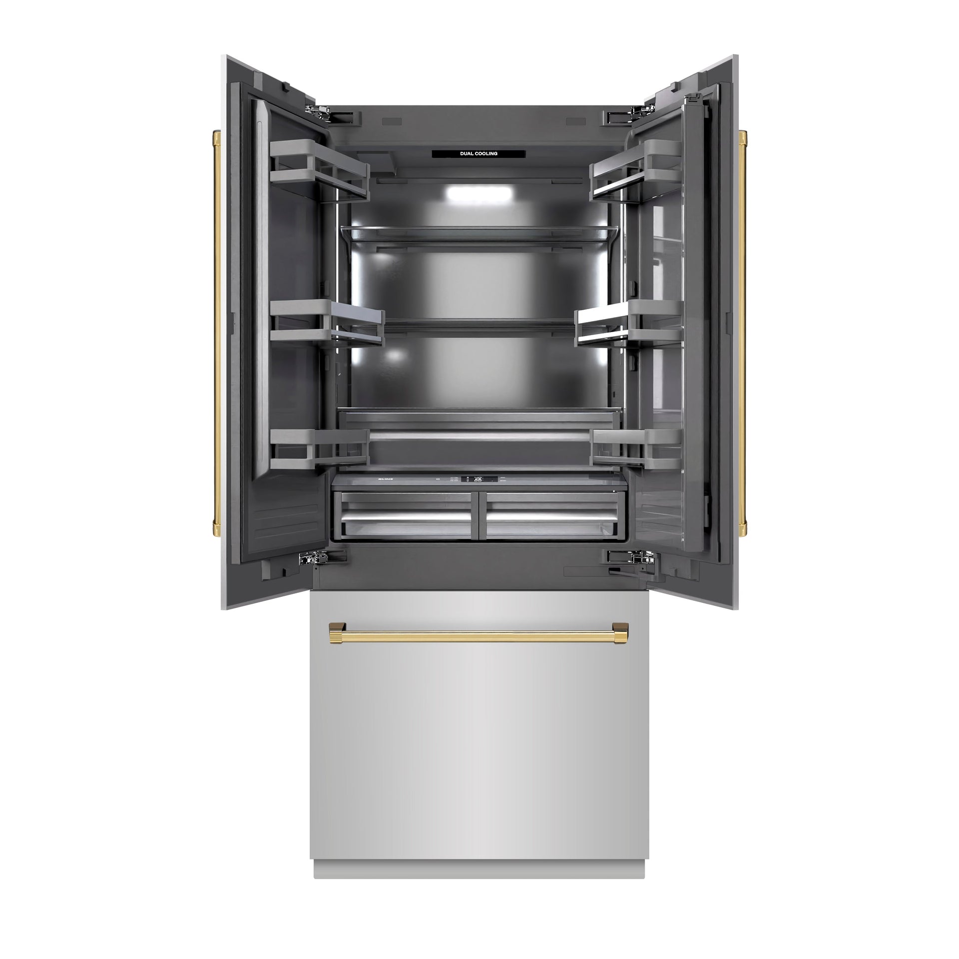 zline-36-in-built-in-french-door-bottom-freezer-refrigerator-19-6-cu-ft-water-dispenser-ice-maker-stainless-steel-graphite-gray-interior-polished-gold-accents-grbivz-304-36g