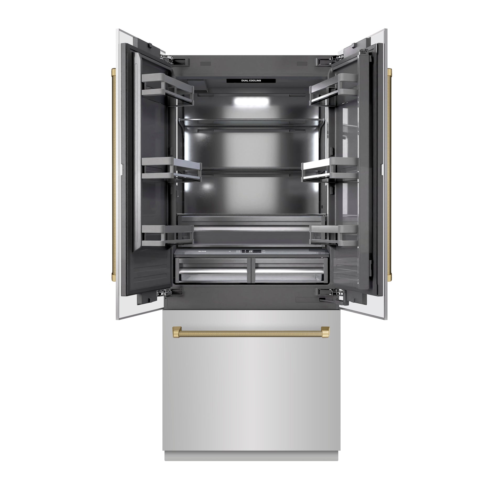 zline-36-in-built-in-french-door-bottom-freezer-refrigerator-19-6-cu-ft-water-dispenser-ice-maker-stainless-steel-graphite-gray-interior-champagne-bronze-helix-handles-grbivz-30436kcb