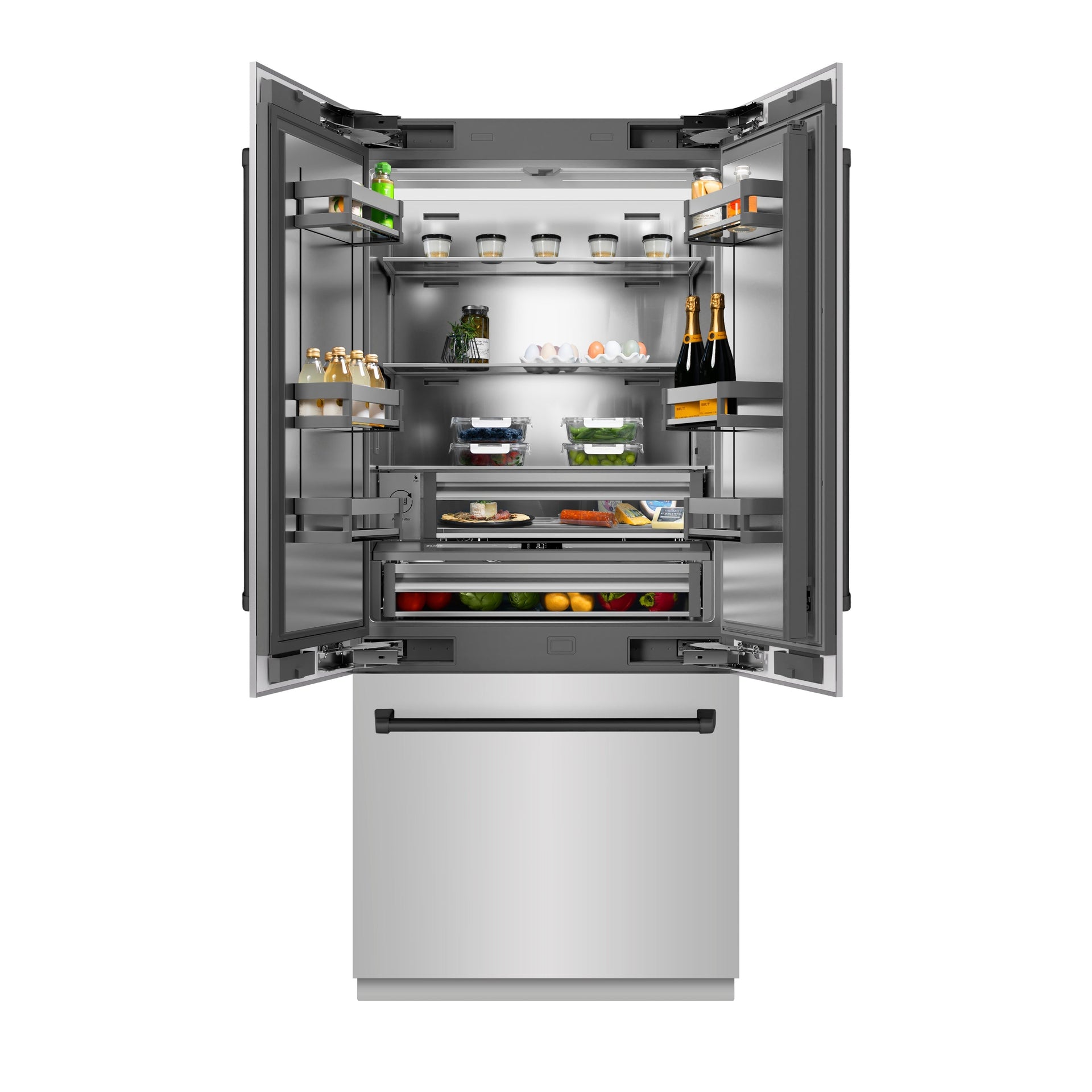 zline-36-in-built-in-french-door-bottom-freezer-refrigerator-19-6-cu-ft-water-dispenser-ice-maker-stainless-steel-interior-matte-black-accents-srbivz-304-36mb