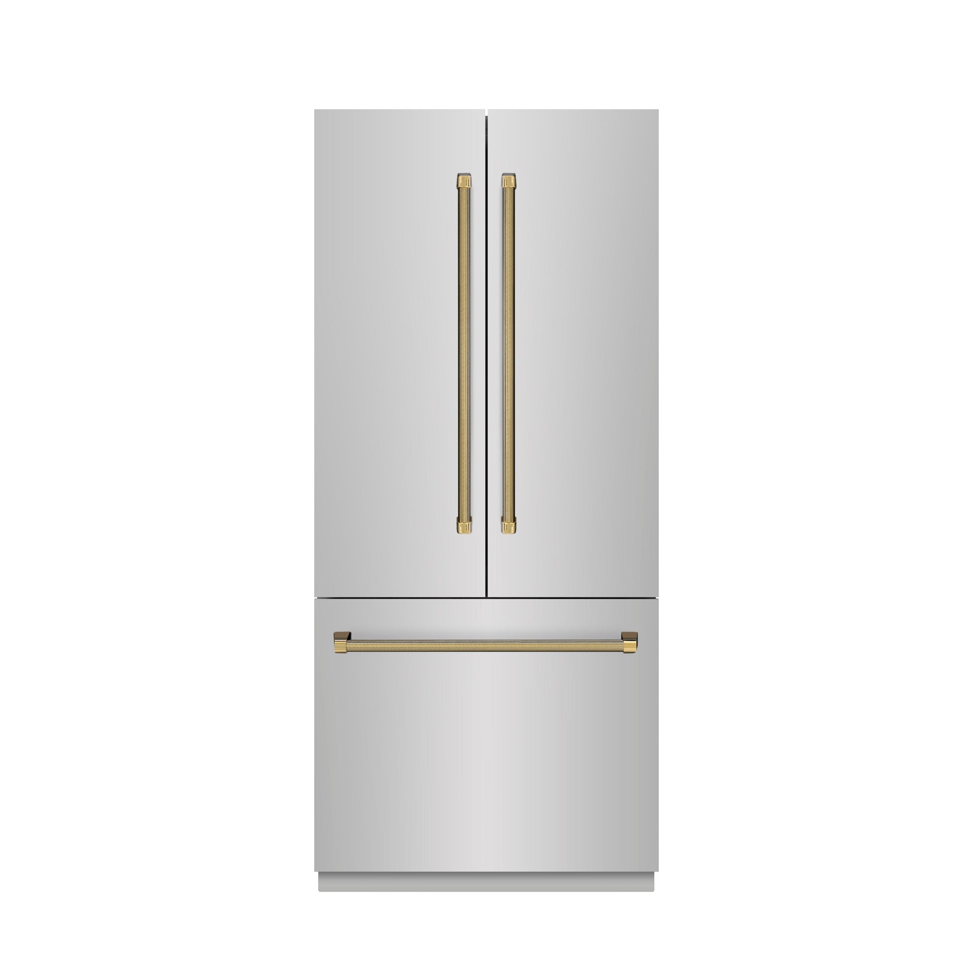 zline-36-in-french-door-built-in-bottom-freezer-refrigerator-19-6-cu-ft-with-water-dispenser-ice-maker-stainless-steel-interior-polished-gold-helix-handles-srbivz-30436kg
