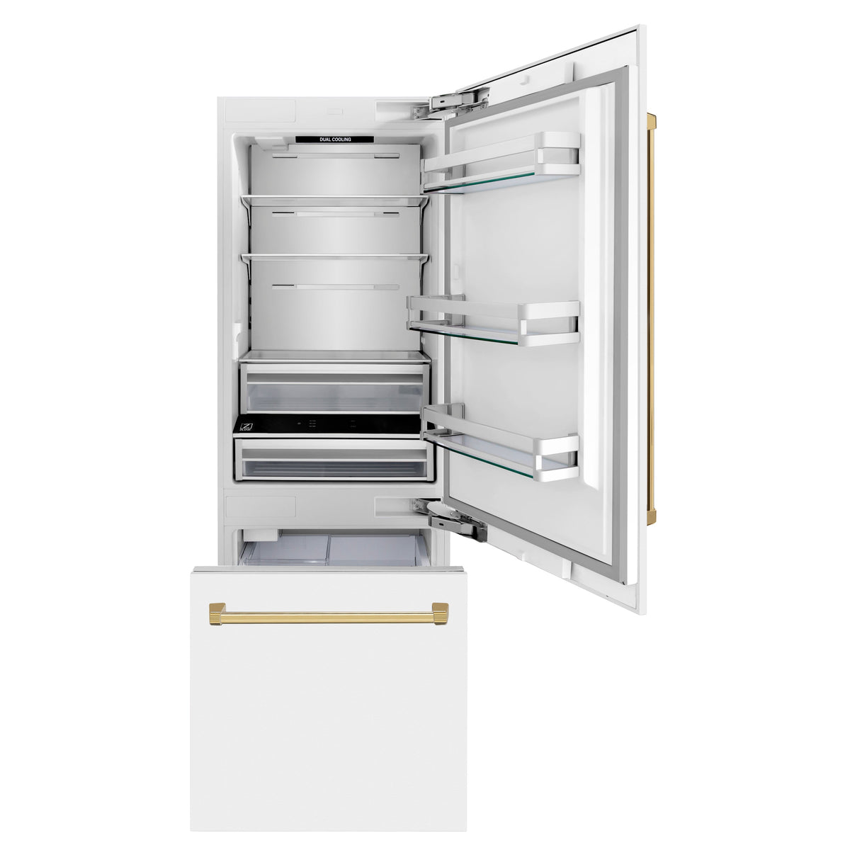 ZLINE 30-Inch Built-In Refrigerator 16.1 Cu. Ft. Internal Water & Ice Dispenser White Matte with Gold Accents (RBIVZ-WM-30-G)