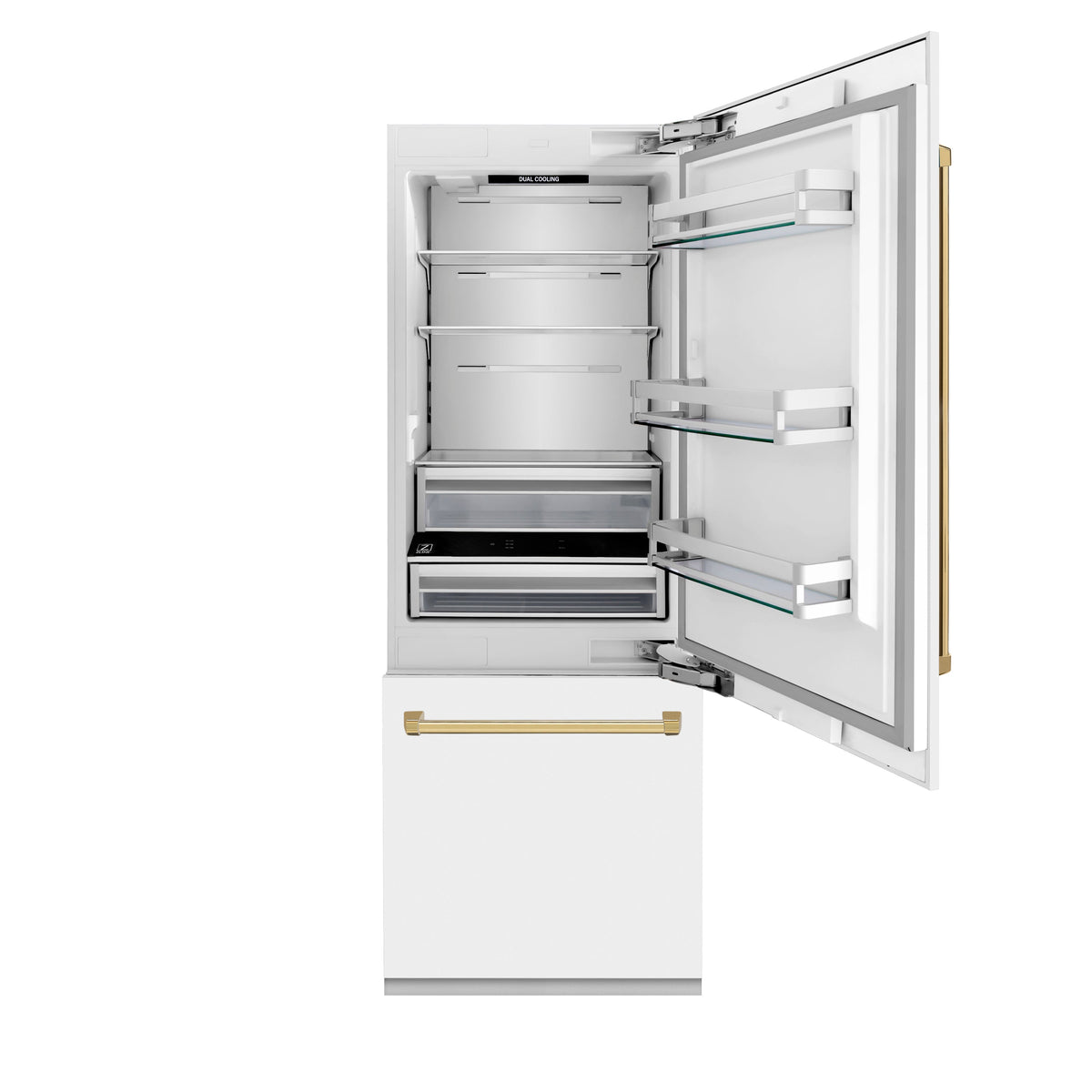 ZLINE 30-Inch Built-In Refrigerator 16.1 Cu. Ft. Internal Water & Ice Dispenser White Matte with Gold Accents (RBIVZ-WM-30-G)