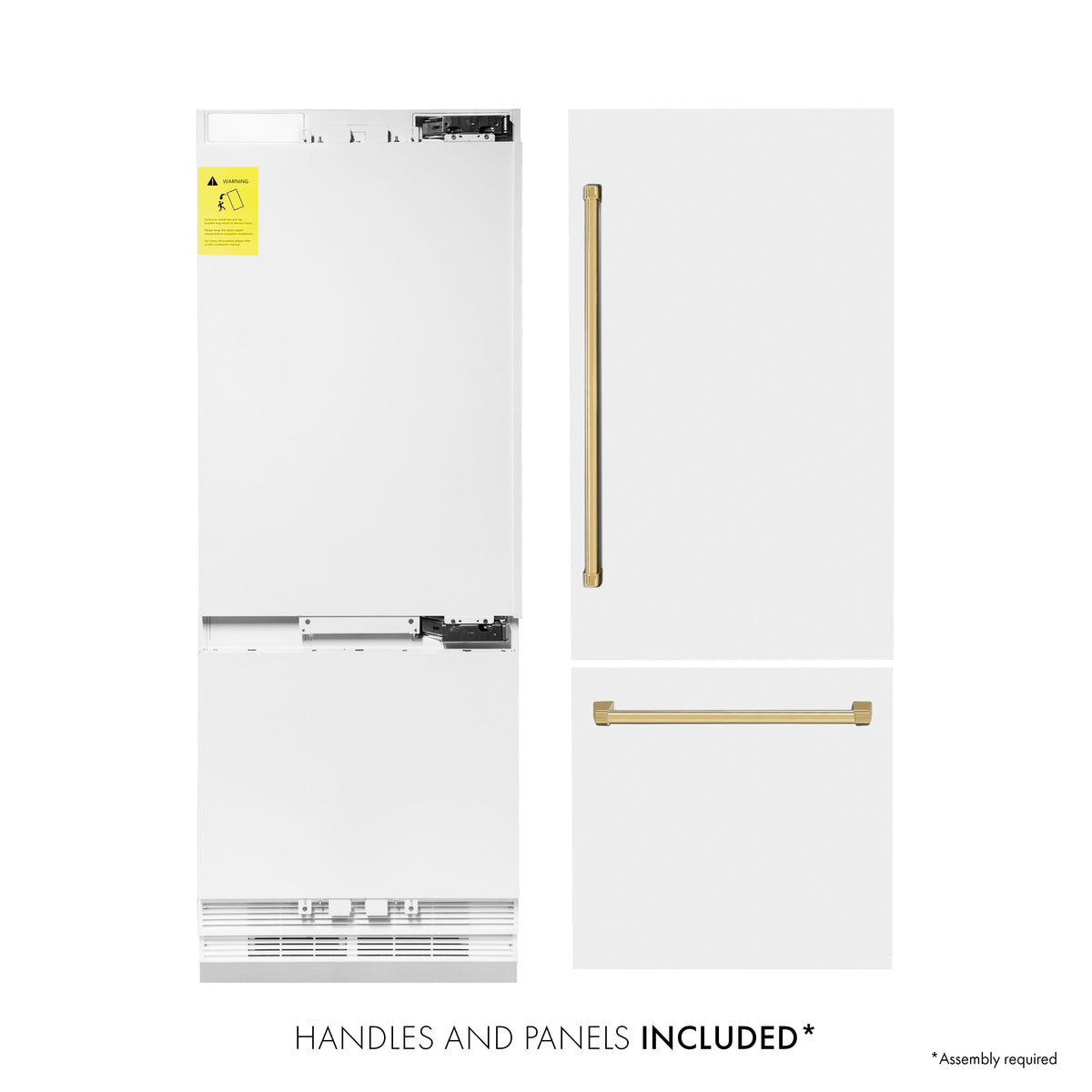 ZLINE 30-Inch Built-In Refrigerator 16.1 Cu. Ft. Internal Water & Ice Dispenser White Matte with Gold Accents (RBIVZ-WM-30-G)