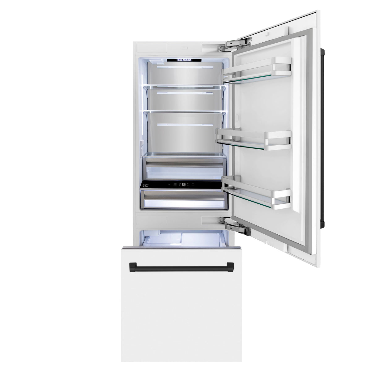 ZLINE 30-Inch Built-In Refrigerator 16.1 cu. ft. Internal Water & Ice Dispenser White Matte with Matte Black Accents (RBIVZ-WM-30-MB)