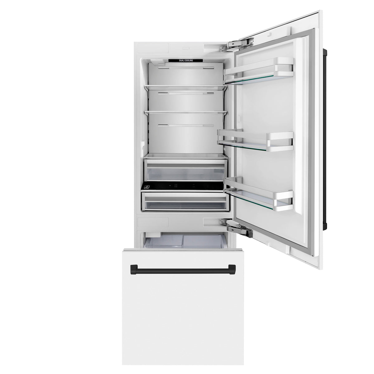 ZLINE 30-Inch Built-In Refrigerator 16.1 cu. ft. Internal Water & Ice Dispenser White Matte with Matte Black Accents (RBIVZ-WM-30-MB)
