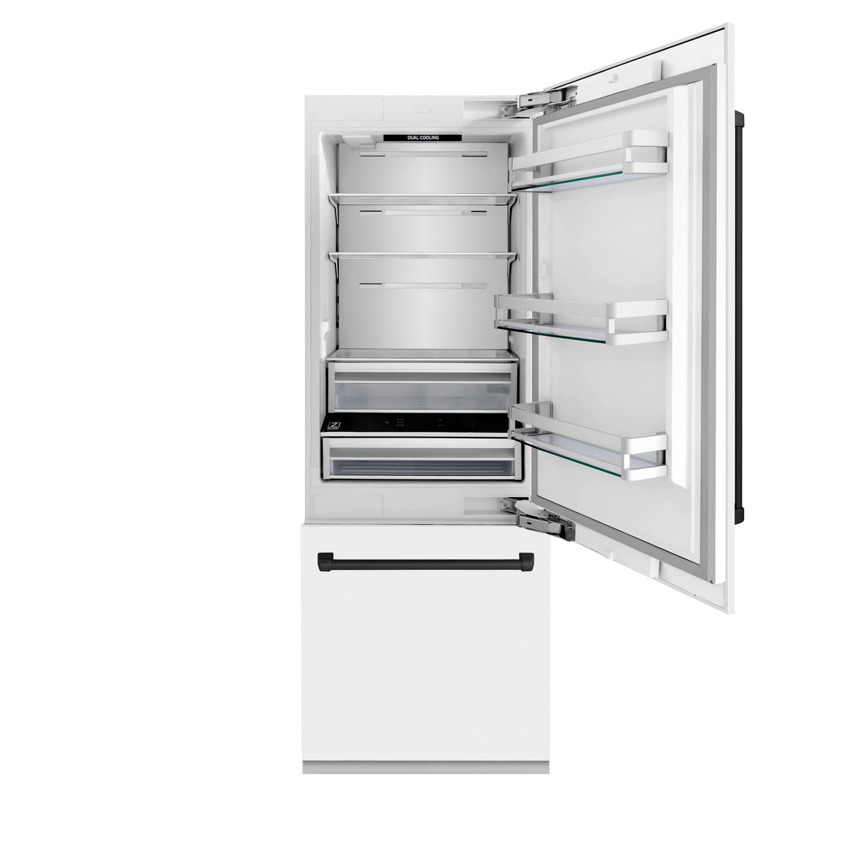 ZLINE 30-Inch Built-In Refrigerator 16.1 cu. ft. Internal Water & Ice Dispenser White Matte with Matte Black Accents (RBIVZ-WM-30-MB)