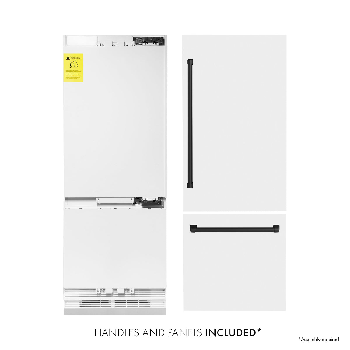 ZLINE 30-Inch Built-In Refrigerator 16.1 cu. ft. Internal Water & Ice Dispenser White Matte with Matte Black Accents (RBIVZ-WM-30-MB)