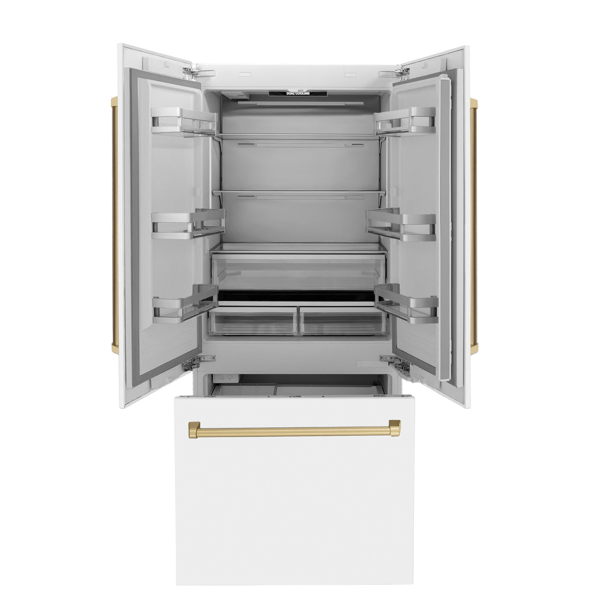 ZLINE 36 in. Built-In French Door Refrigerator 19.6 cu. ft. Internal Water & Ice Dispenser White Matte with Bronze Accents (RBIVZ-WM-36-CB)