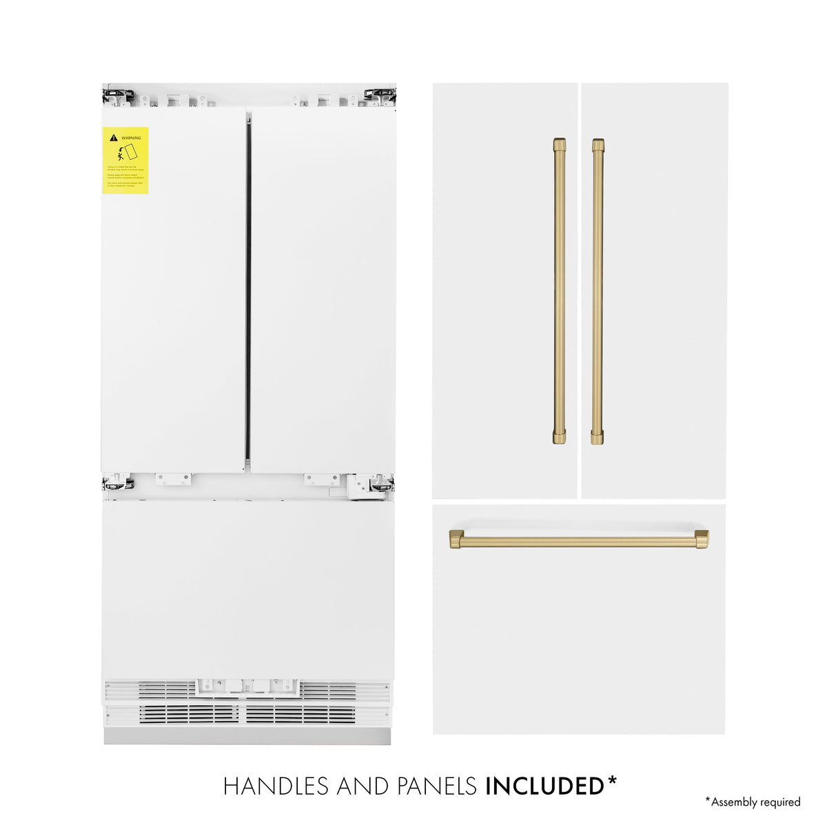 ZLINE 36 in. Built-In French Door Refrigerator 19.6 cu. ft. Internal Water & Ice Dispenser White Matte with Bronze Accents (RBIVZ-WM-36-CB)