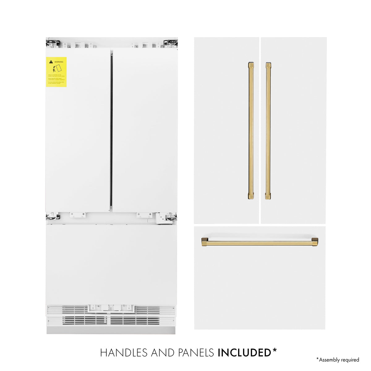 ZLINE 36 in Built-In French Door Refrigerator 19.6 cu. ft Capacity Internal Water & Ice Dispenser White Matte with Gold Accents (RBIVZ-WM-36-G)