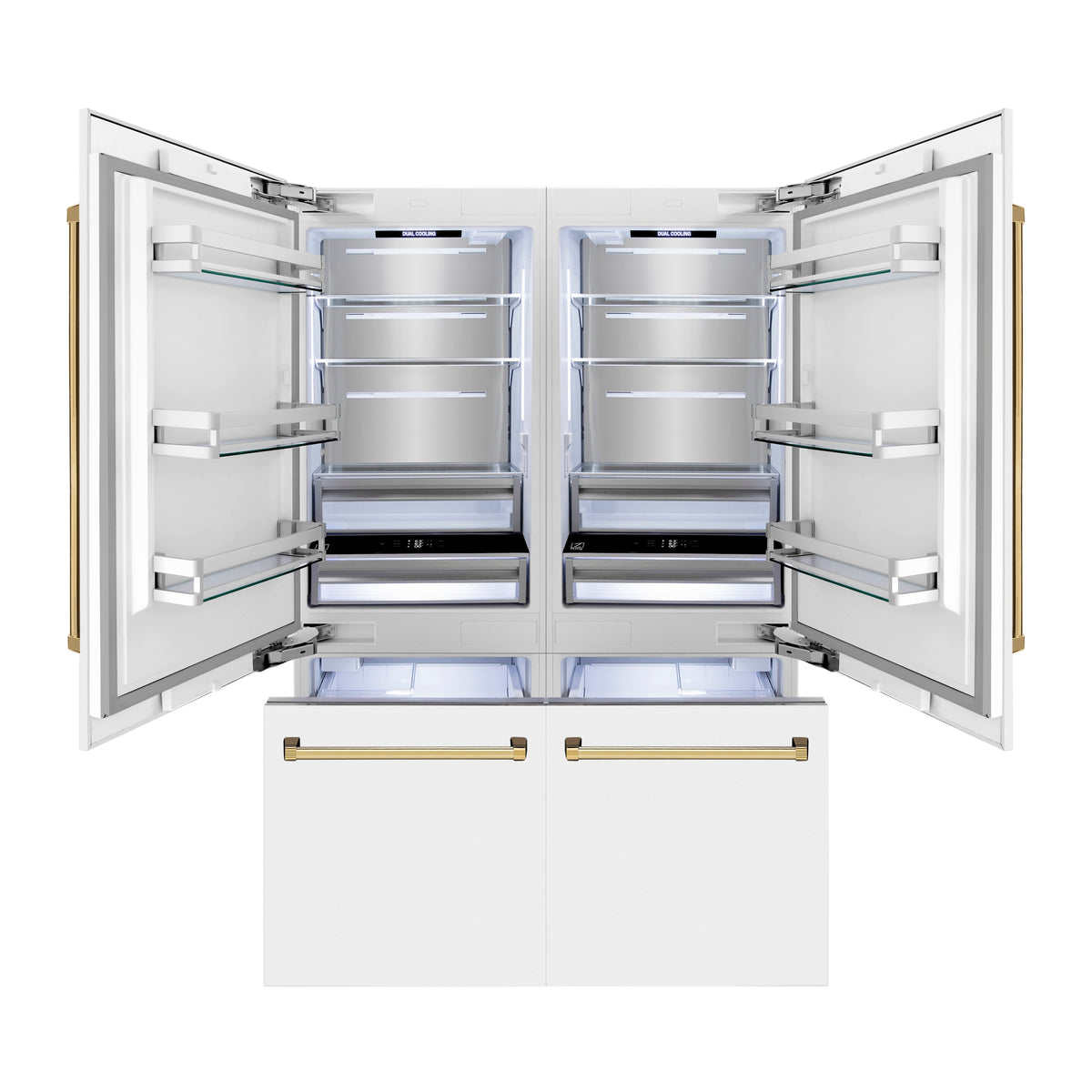 ZLINE 60 in Built-In Refrigerator 32.2 cu ft Internal Water & Ice Dispenser White Matte Gold Accents (RBIVZ-WM-60-G)