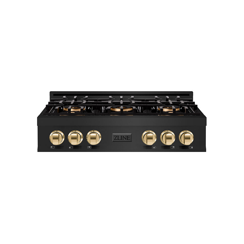 zline-autograph-36-classic-gas-rangetop-with-6-burner-duopro™-cooktop-in-black-stainless-steel-and-polished-gold-accents-pcrtbz-36-g