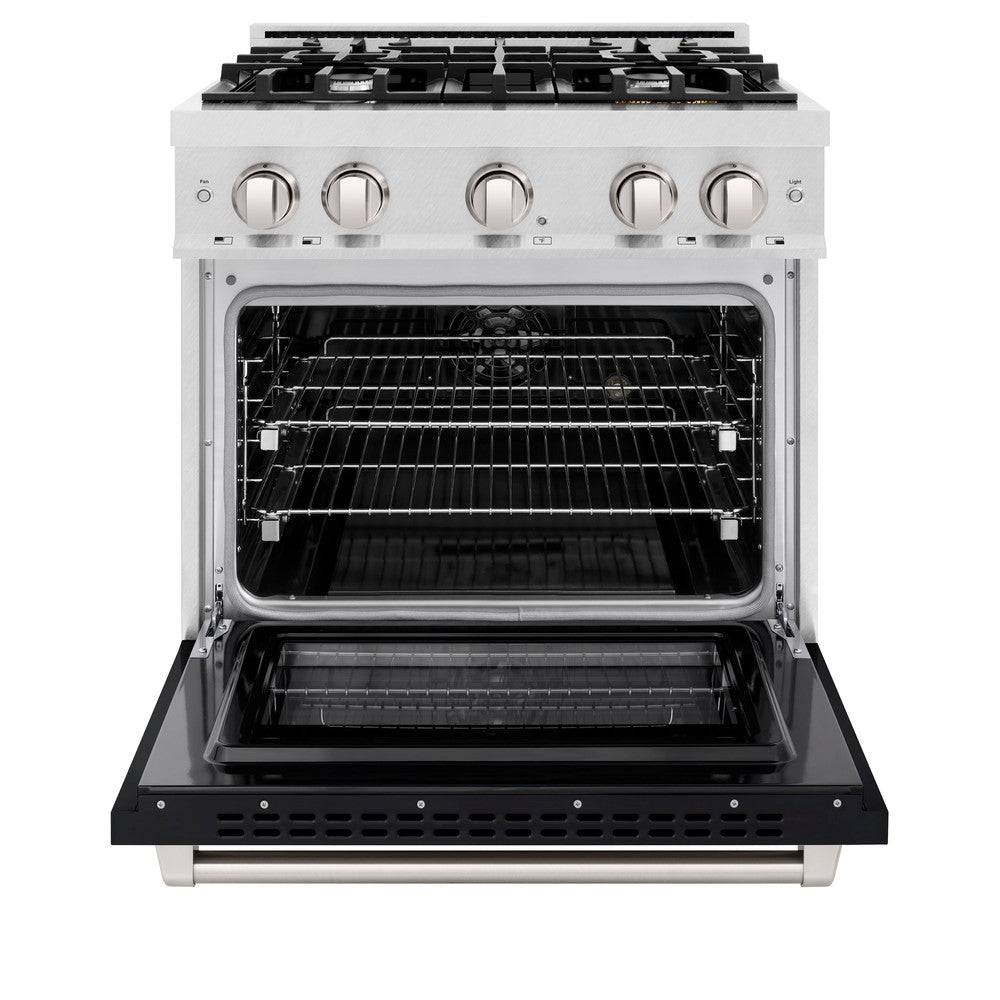 zline-select-30-in-dual-fuel-range-with-4-gas-burners-and-electric-convection-oven-4-2-cu-ft-satin-stainless-steel-with-black-matte-door-hdrs-blm-30