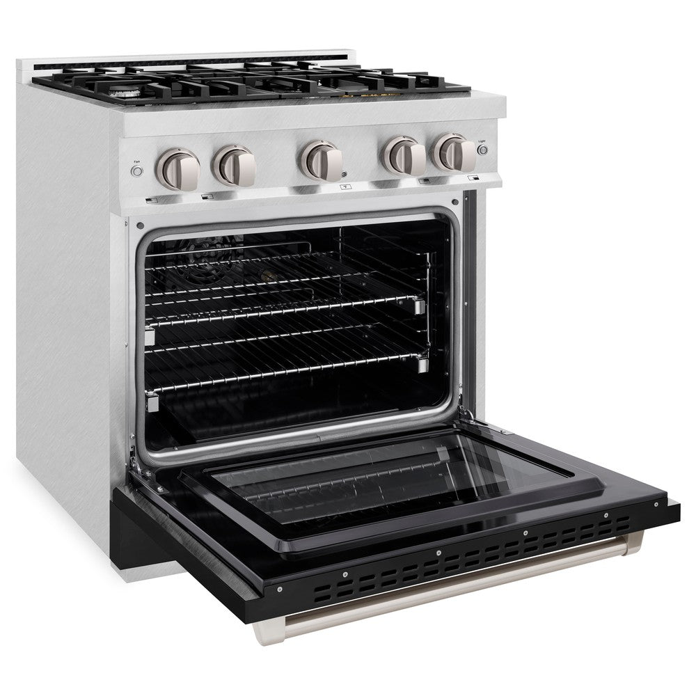 zline-select-30-in-dual-fuel-range-with-4-gas-burners-and-electric-convection-oven-4-2-cu-ft-satin-stainless-steel-with-black-matte-door-hdrs-blm-30