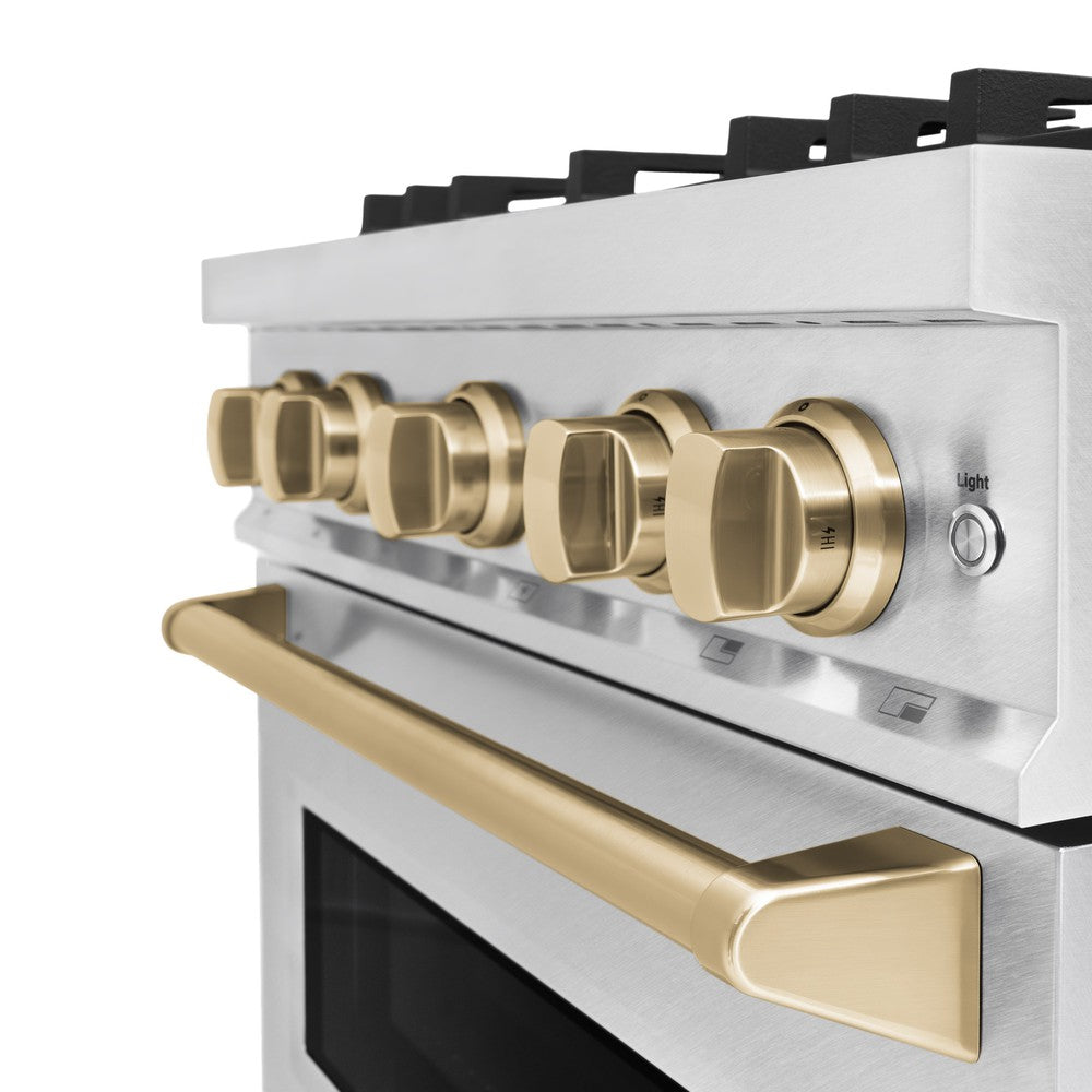 zline-autograph-edition-30-in-classic-dual-fuel-range-4-2-cu-ft-4-burner-gas-cooktop-with-electric-convection-oven-satin-stainless-steel-with-champagne-bronze-accents-cdrsz-30-cb