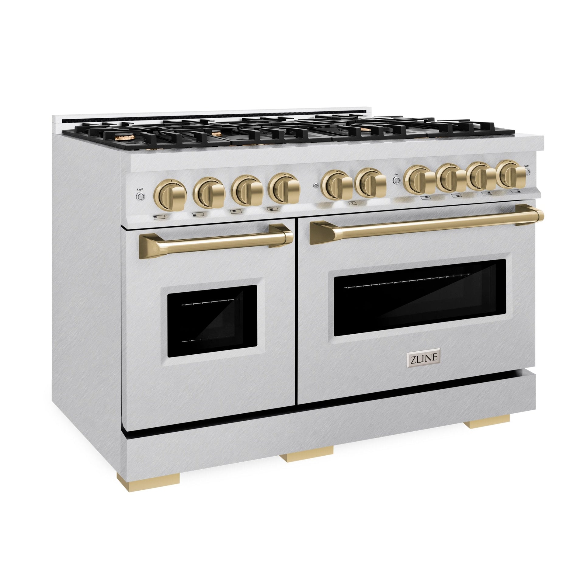 zline-48-in-dual-fuel-range-double-oven-6-7-cu-ft-capacity-8-brass-burners-satin-stainless-steel-champagne-bronze-accents-cdrsz-48-cb