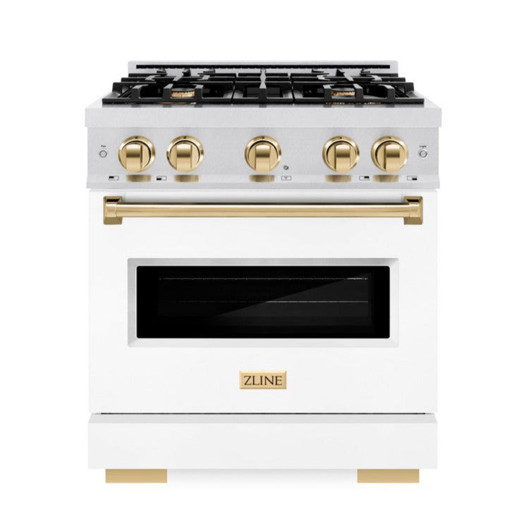 zline-30-in-dual-fuel-range-4-2-cu-ft-gas-cooktop-with-4-burners-and-electric-convection-oven-satin-stainless-steel-with-white-matte-door-and-polished-gold-accents-cdrsz-wm-30-g