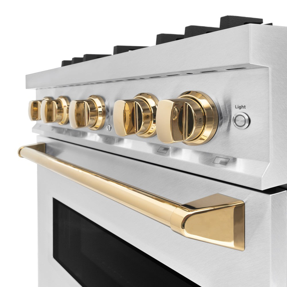 zline-autograph-edition-30-in-classic-dual-fuel-range-with-4-burner-gas-cooktop-and-electric-convection-oven-4-2-cu-ft-satin-stainless-steel-with-polished-gold-accents-cdrsz-30-g