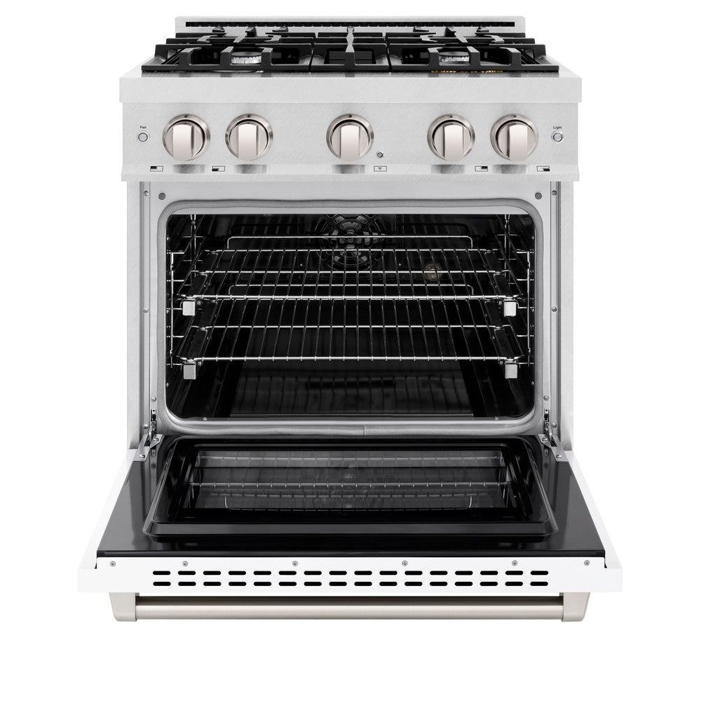 zline-30-in-select-dual-fuel-range-4-2-cu-ft-4-burner-gas-cooktop-with-electric-convection-oven-satin-stainless-steel-with-white-matte-door-model-hdrs-wm-30