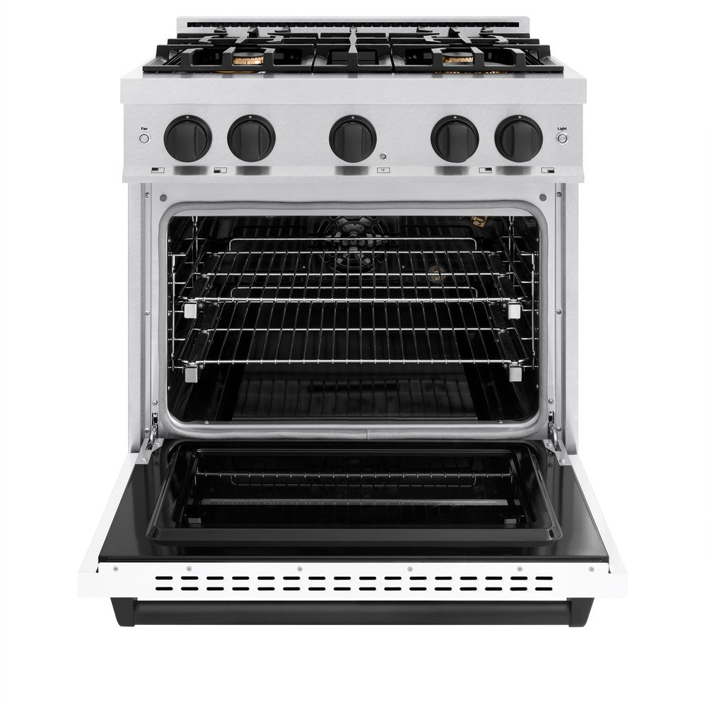zline-30-in-gas-range-4-2-cu-ft-convection-gas-oven-4-burner-cooktop-satin-stainless-steel-white-matte-door-matte-black-accents-cgrsz-wm-30-mb