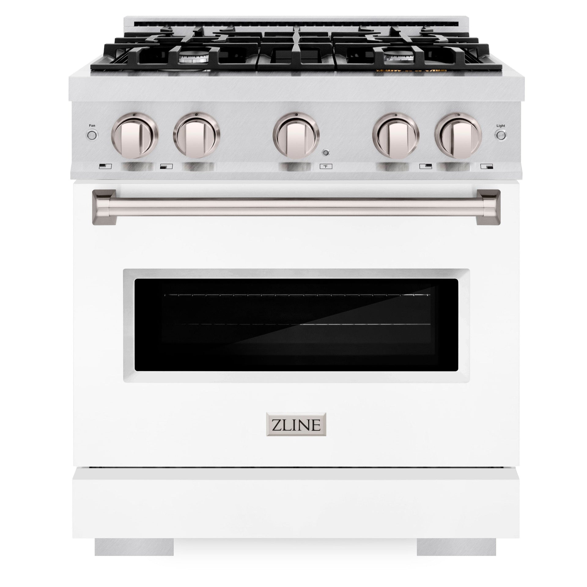 zline-30-in-classic-dual-fuel-range-4-2-cu-ft-4-gas-burners-electric-convection-oven-satin-stainless-steel-with-white-matte-door-cdrs-wm-30