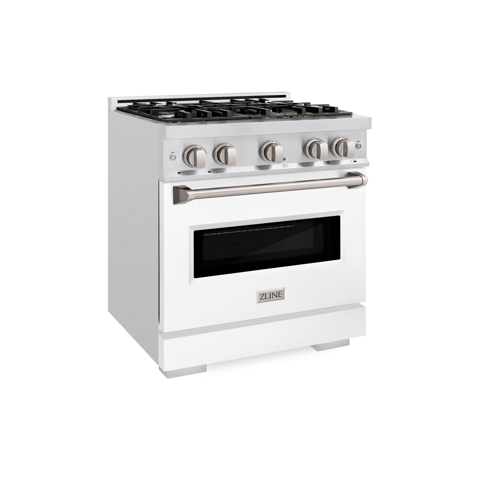 zline-30-in-classic-dual-fuel-range-4-2-cu-ft-4-gas-burners-electric-convection-oven-satin-stainless-steel-with-white-matte-door-cdrs-wm-30