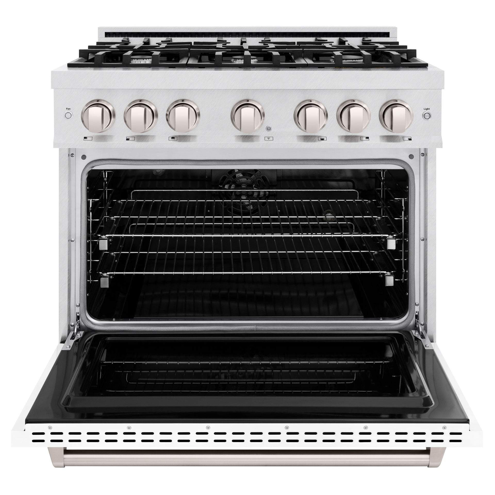 zline-36-in-dual-fuel-range-5-2-cu-ft-6-gas-burners-electric-convection-oven-satin-stainless-steel-white-matte-door-cdrs-wm-36