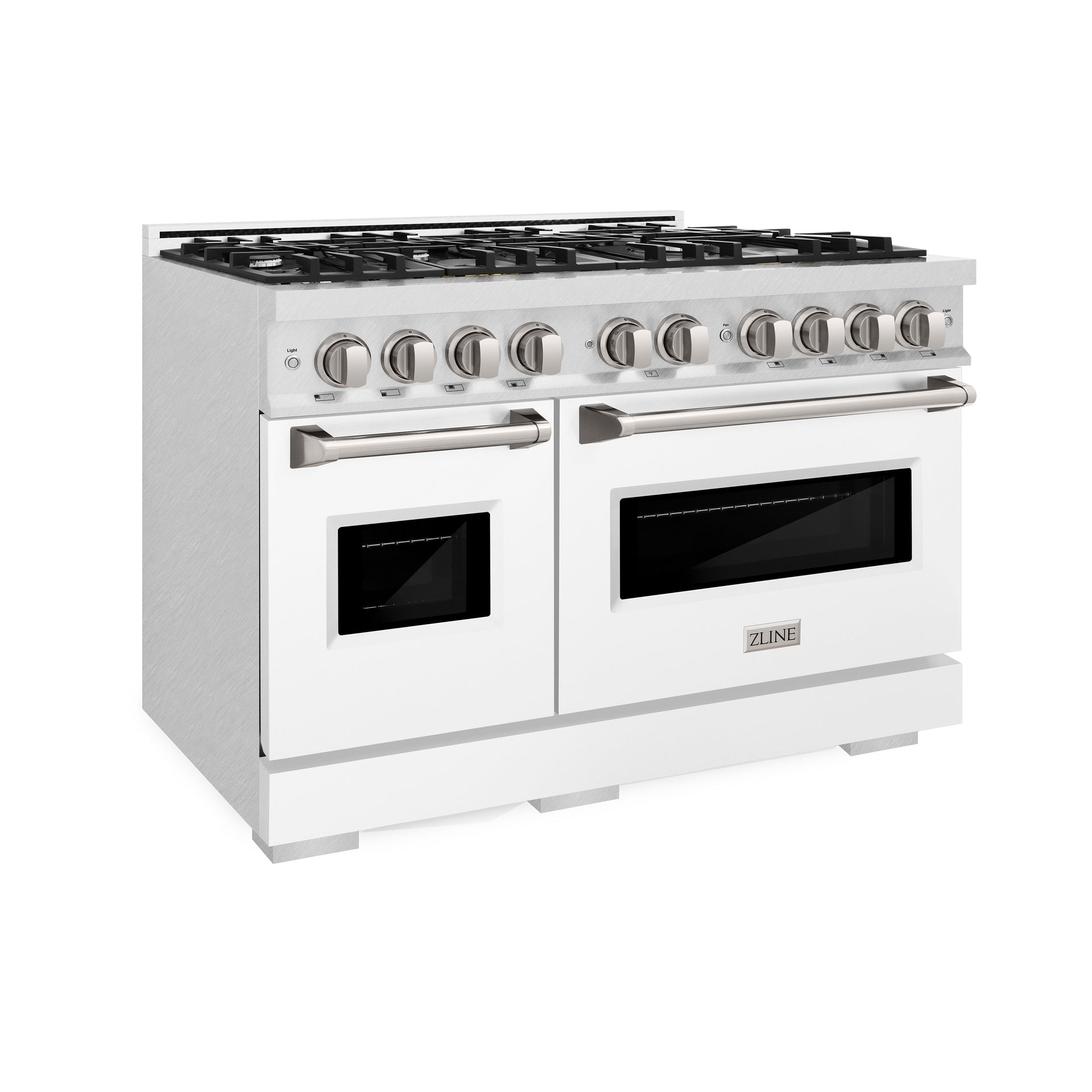 zline-48-in-gas-range-double-oven-6-7-cu-ft-8-burners-satin-stainless-steel-with-white-matte-doors-cgrs-wm-48