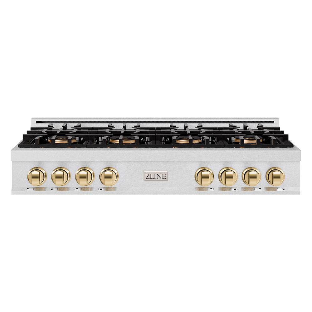 zline-autograph-48-classic-gas-rangetop-with-8-burner-duopro™-cooktop-in-satin-stainless-steel-and-polished-gold-accents-pcrtsz-48-g