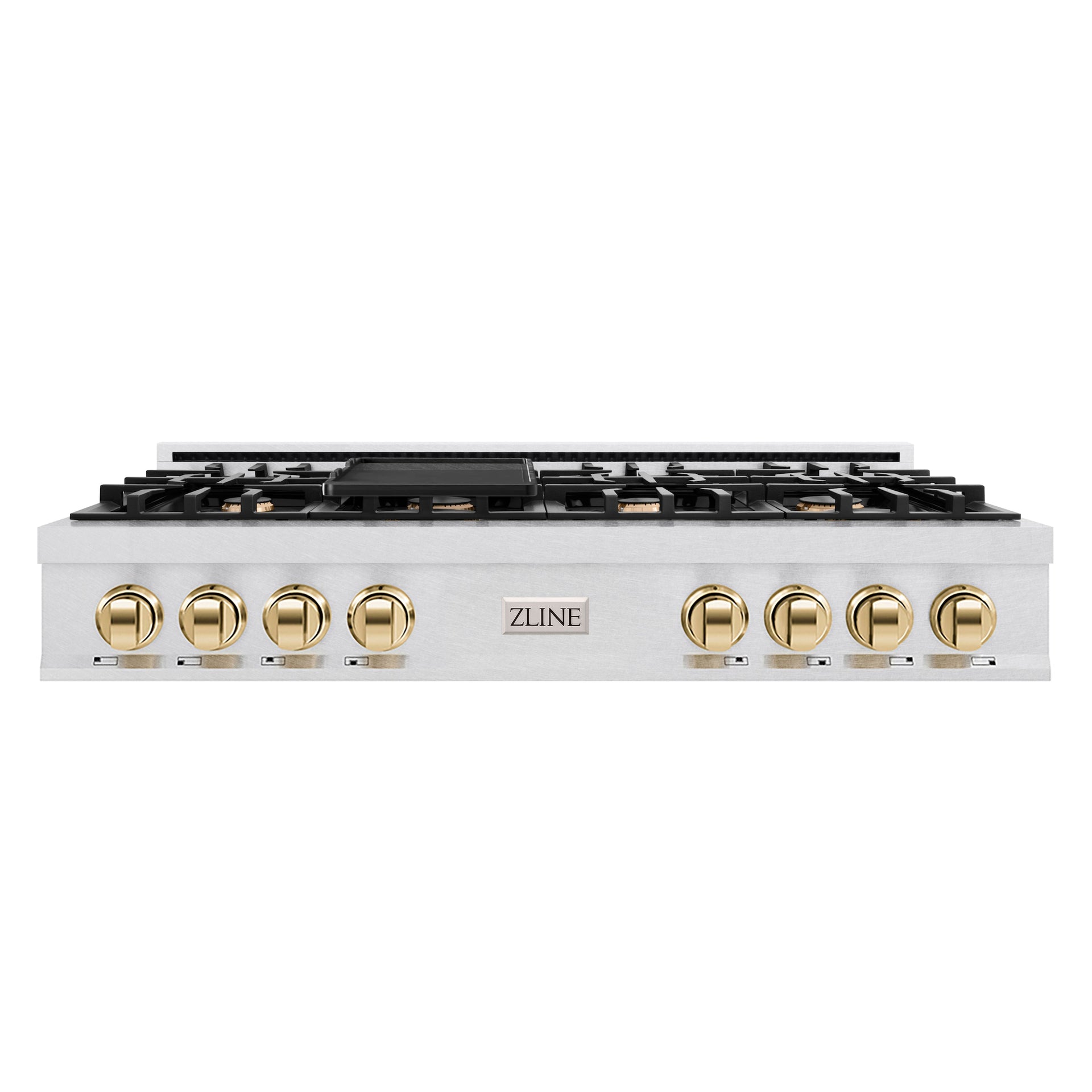zline-autograph-48-legacy-gas-rangetop-with-7-burners-and-porcelain-cooktop-in-satin-stainless-steel-with-polished-gold-accents-rtsz-48-g