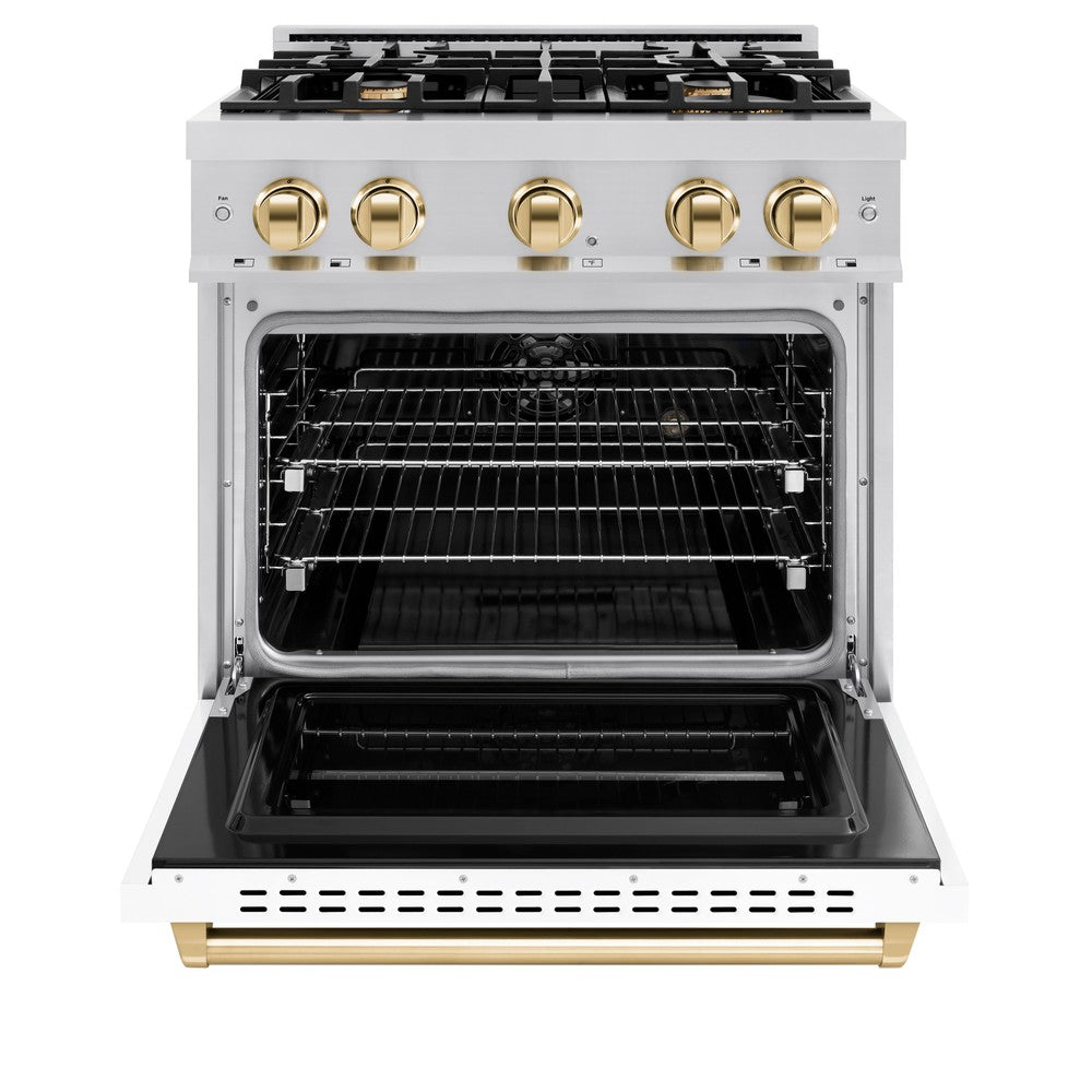 zline-autograph-edition-30-in-dual-fuel-range-with-4-gas-burners-and-electric-convection-oven-4-2-cu-ft-stainless-steel-with-white-matte-door-and-polished-gold-accents-cdrz-wm-30-g