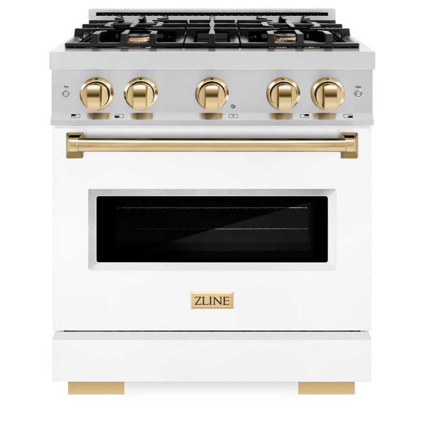 zline-autograph-edition-30-in-dual-fuel-range-with-4-gas-burners-and-electric-convection-oven-4-2-cu-ft-stainless-steel-with-white-matte-door-and-polished-gold-accents-cdrz-wm-30-g