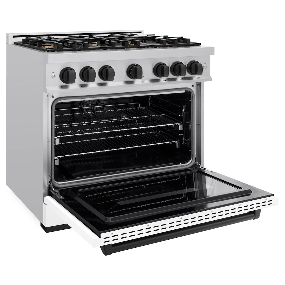 zline-autograph-edition-36-in-5-2-cu-ft-classic-dual-fuel-range-with-6-burner-gas-cooktop-and-electric-convection-oven-in-stainless-steel-with-white-matte-door-and-matte-black-accents-cdrz-wm-36-mb