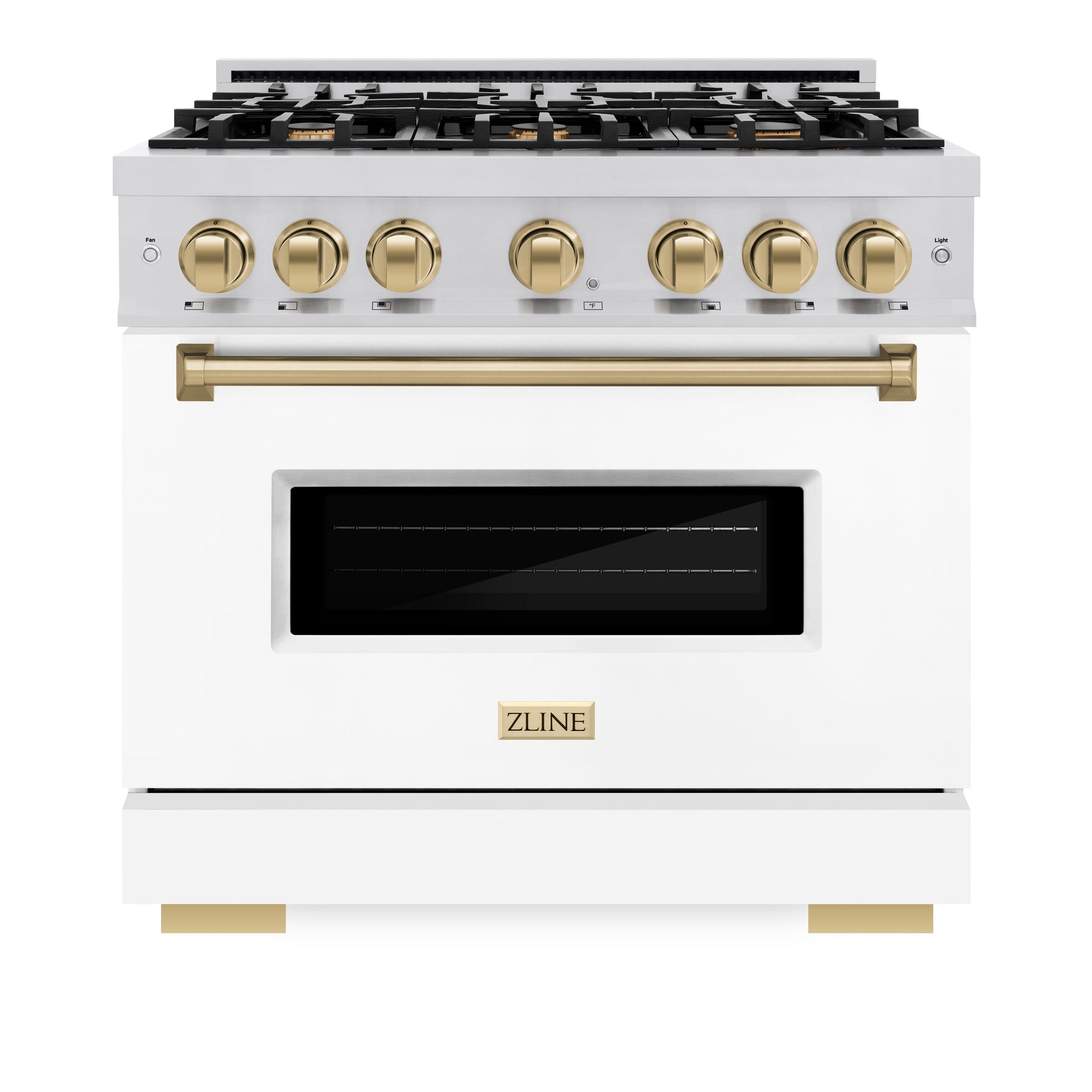 zline-36-in-gas-range-5-2-cu-ft-6-burners-stainless-steel-with-white-matte-door-and-champagne-bronze-accents-cgrz-wm-36-cb
