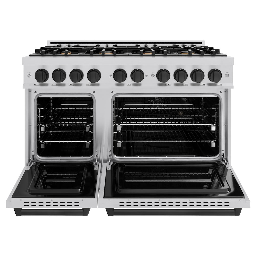 zline-48-in-gas-range-double-oven-6-7-cu-ft-8-burner-stainless-steel-with-matte-black-accents-cgrz-48-mb