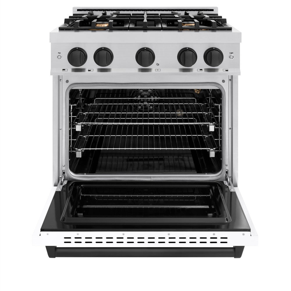 zline-autograph-edition-30-in-4-2-cu-ft-classic-gas-range-with-4-burners-stainless-steel-with-white-matte-door-and-matte-black-accents-cgrz-wm-30-mb