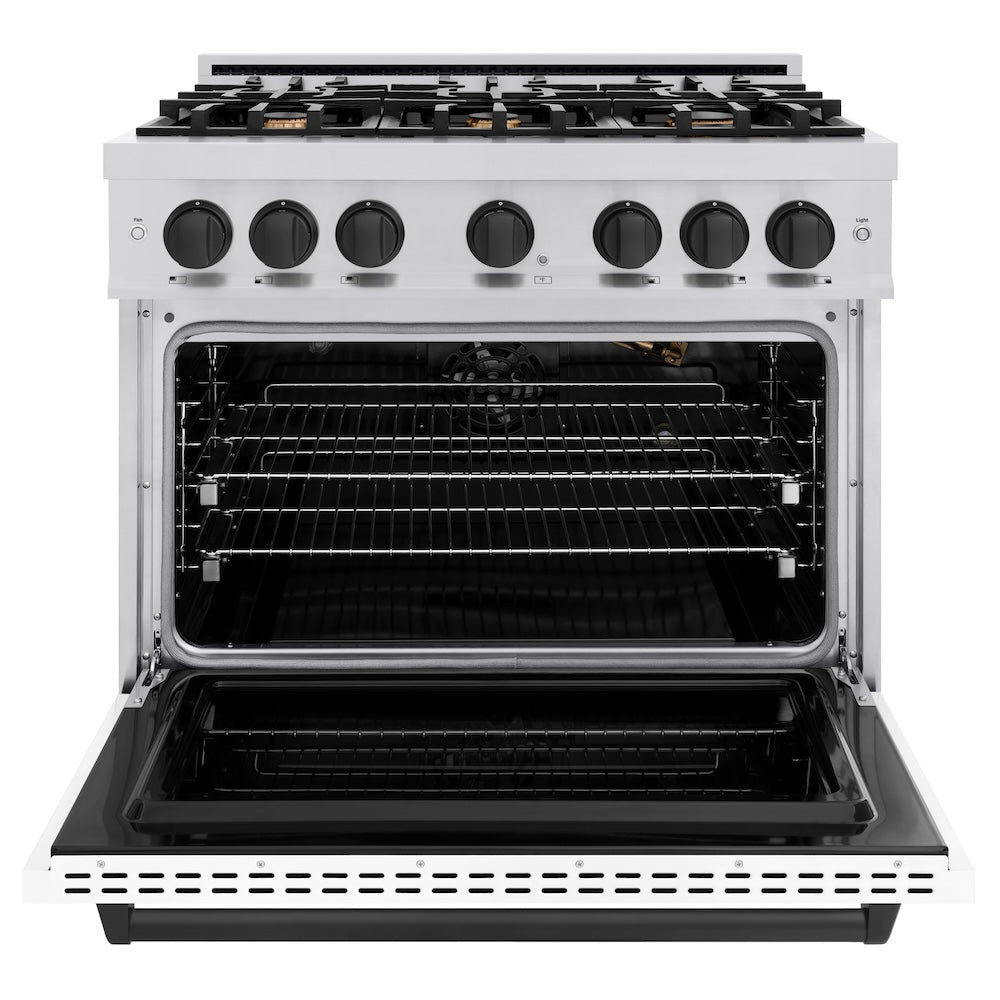 zline-36-in-gas-range-5-2-cu-ft-6-burners-convection-oven-stainless-steel-white-matte-door-matte-black-accents-cgrz-wm-36-mb